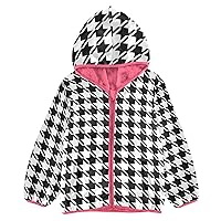 Classic Retro Houndstooth Boys Hooded Fleece Jacket Toddler Girl Jacket Pink Neutral Baby Girl Clothes 3T