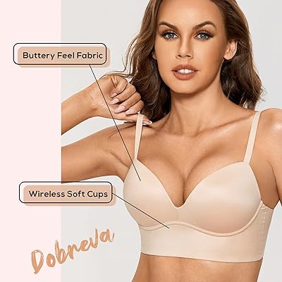 DOBREVA Womens Push Up Wireless Bra Padded T Shirt Bras No Underwire Plunge  Bralette