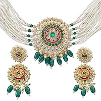 THE OPAL FACTORY Women's Tof Plated Traditional Rajasthani Minakari Strand Choker Necklace Jewellery Set With Earrings