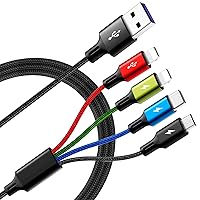 Multi Charging Cable, [2Pack 6Ft] 4 in 1 Braided Multi Fast Charging Cord, Multiple Charger Cable, USB Cable Adapter IP/Type C/Micro USB Port for Cell Phones Tablets Samsung Galaxy PS & More