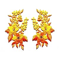 Yellow Sparkling Orange Orchid Summer Floral Bouquet Boho Embroidered Appliques Iron-on Patches for Bags Jackets Jeans Clothes or Gift (Yellow Orchid)