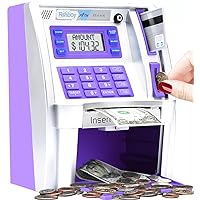 Upgraded ATM Piggy Bank for Real Money for Kids with Debit Card, Bill Feeder, Coin Recognition, Balance Calculator, Digital Electronic Savings Safe Machine Box