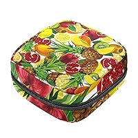 Sanitary Pads Bags, Tropical Sliced Fruits Pineapple Lemon Painted Menstrual Cup Pouch Nursing Pad Holder, First Period Kit Bags for Teen Girls Women Ladies