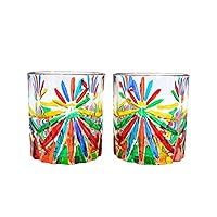 Italian Crystal Starburst Tumblers, Set of 2, 10 oz Glasses, Whiskey Glasses, Old Fashioned Glasses for Bourbon, Cognac, Beer, Cocktails and Mixed Drinks (10 OZ)