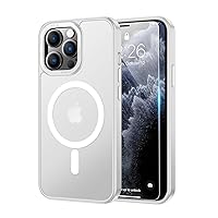 LUHOURI Enhanced Magnetic for iPhone 13 Pro Max Case with Screen Protector - Wireless Charging Compatible, 21ft Military-Grade Drop Tested, Slim Fit Shockproof Translucent Matte Cover - White