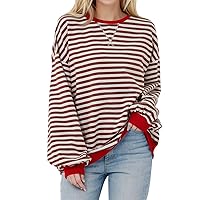 Women's Oversized Sweatshirt Striped Crew Neck Long Sleeve Pullover Long Sleeve Colour Block Tops Regular Fit