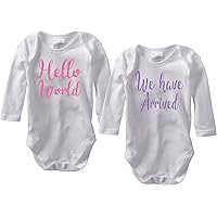 Hello World We Have Arrived - Twin Birth Reveal Outfit (Long Sleeve Cotton Bodysuit Set)
