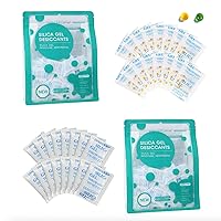 Silica Gel Desiccant Packs Set, 2g 250pcs Indicator Silica Gel Desiccant and 50g 10pcs Pure White Desiccant Pack for Moisture Control, Food Grade Silicone Packets Store Moisture Absorbers