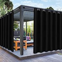 PureFit Outdoor Curtains for Patio Waterproof Weatherproof, UV and Fade Resistant Outside Curtains for Gazebo, Front Porch, Pergola, Sun Blocking Privacy Curtain, 100W x 95L inch, 1 Panel, Black