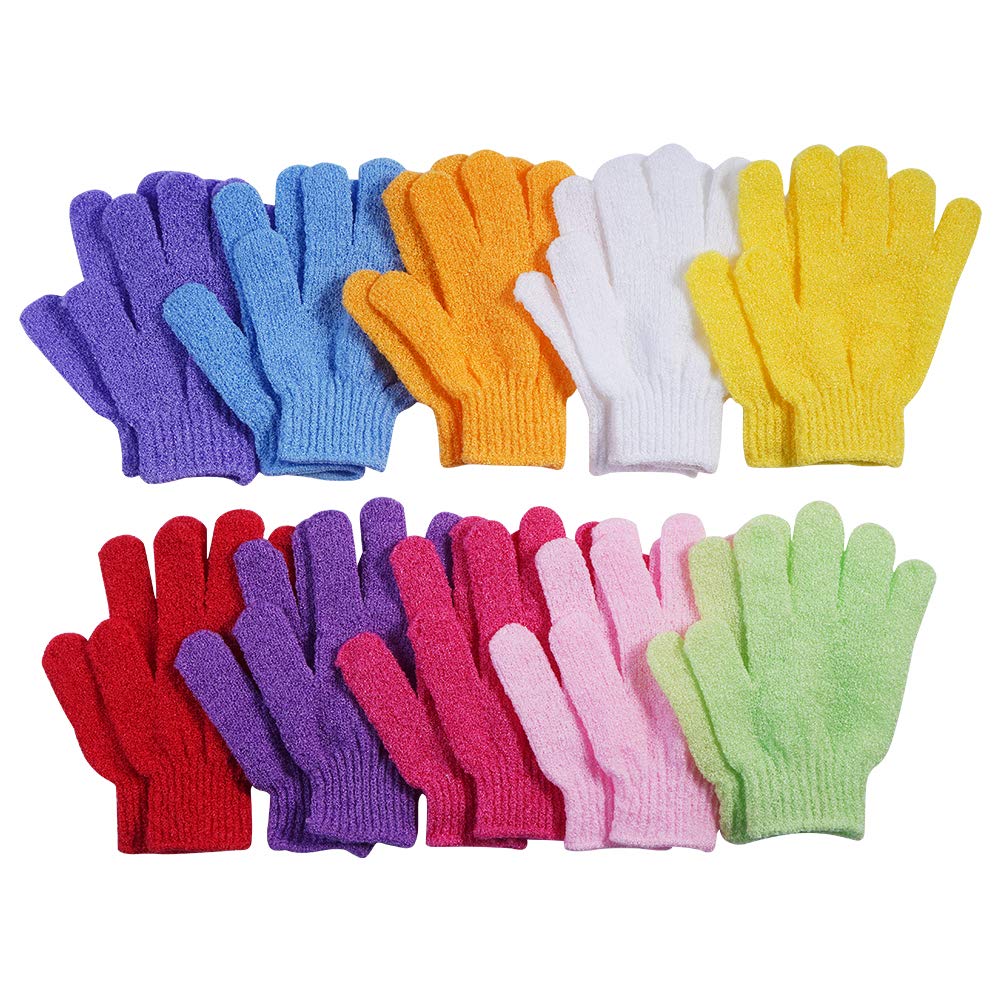 10 Pairs Exfoliating Gloves,Made of 100% Nylon,10 Colors Double Sided Exfoliating Gloves for Beauty Spa Massage Skin Shower Body Scrubber Bathing Accessories.