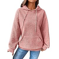 Women 2023 Waffle Knit Cute Hoodies Drawstring Pullover Sweatshirts Fashion Casual Sweaters Comfy Fall Clothes Outfits