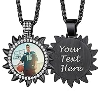 Picture Necklace Personalized Photo for Men Women 18K Gold Plated/Black AAA CZ Angel Wings/Heart Medallion Customized Photo Memory Iced Out Pendant Chain 18-30 Inches,Hip Hop Jewelry+Gift Box