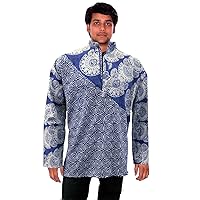Indian Men’s Kurta Shirt 100% Cotton Plus Size loose fit Blue Color