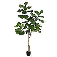 Vickerman 6ft Artificial Potted Fiddle Tree - 65 Large Fiddle Leaves - Tall - Green Silk Artificial Indoor Fiddle Plant - Single Stem - Home Office Decor - Faux Tree for Living Room