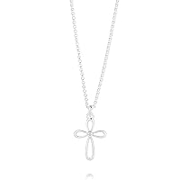 Sterling Silver Rounded Cherish Diamond Communion Cross Necklace. Ideal for Baptism, First Communion Gifts, Quinceañera, Flower Girl and Bridesmaid Gifts