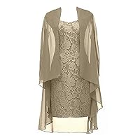 Column 3/4 Sleeves Lace Chiffon Short Wedding Mother Evening Dresses Formal Khaki Size 18W