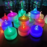 24 Pack LED Tea Lights Candles – 7 Color Changing Flameless Tealight Candle – Long Lasting Battery Operated Fake Candles – Decoration for Wedding, Halloween and Christmas (Multi-Color -24pcs)