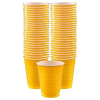 Amscan Premium Yellow Sunshine Plastic Cups (18 oz) 50 Count - Stackable, Heavy-Duty & Eco-Friendly Party Drinkware, Vibrant Color & Ultimate Durability