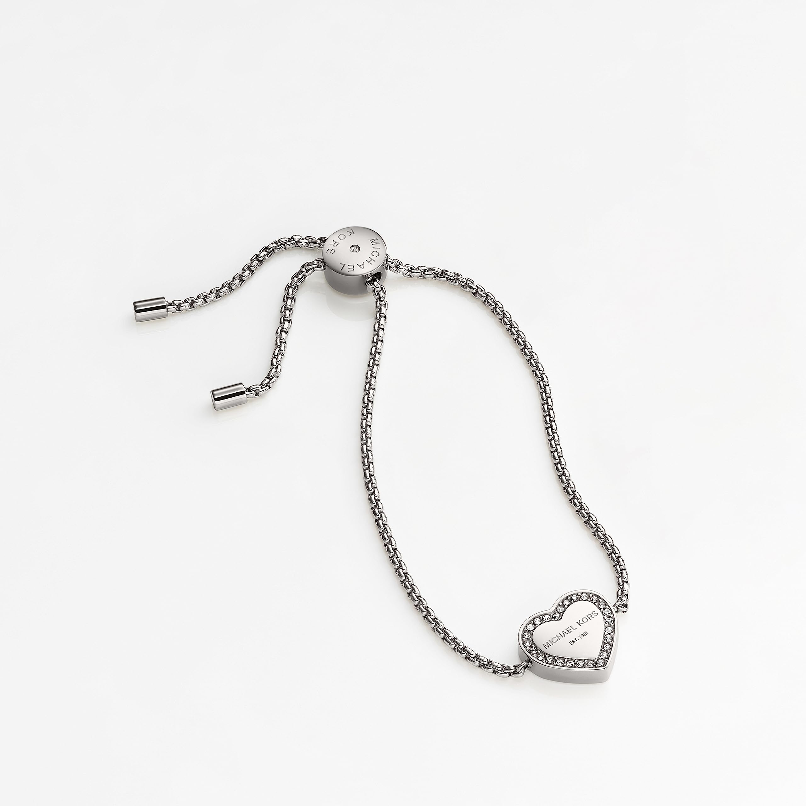 Michael Kors Women's Logo Heart Silver-Tone Stainless Steel Slider Bracelet (Model: MKJ5390040)