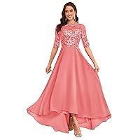 Women's Mother of The Bride Dresses for Wedding High Low Chiffon Formal Evening Gowns with Sleeves