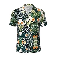 Tropical Summer Hawaiian Flower Palm Leaves Print Men’s Polo Shirts Suitable for Casual & Formal Occasions