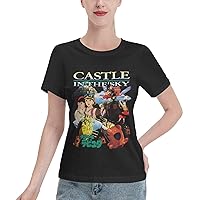 Anime Castle in The Sky T Shirt Female Summer O-Neck Shirts Casual Short Sleeves Tee Black