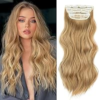Clip In Hair Extensions Synthetic Hair Topper Long Wavy 4PCS Thick Hairpieces Fiber Double Weft Hair Pieces for Women (20inch, Blonde)