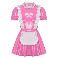 ACSUSS Mens French Maid Cosplay Costumes Outfits Short Puff Sleeve Flared Dress with Apron