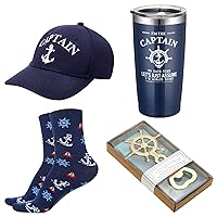 Didaey 4 Pcs Boating Gifts for Men Boat Captain Cap Captains Hat Stainless Steel I'm Captain Tumbler Cups Rudder Nautical Beer Opener and Boats Socks Summer Gifts for Boaters (Dark Blue)