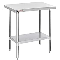 Food Prep Stainless Steel Table - DuraSteel 30 x 36 Inch Commercial Metal Workbench with Adjustable Under Shelf - NSF Certified - For Restaurant, Warehouse, Home, Kitchen, Garage