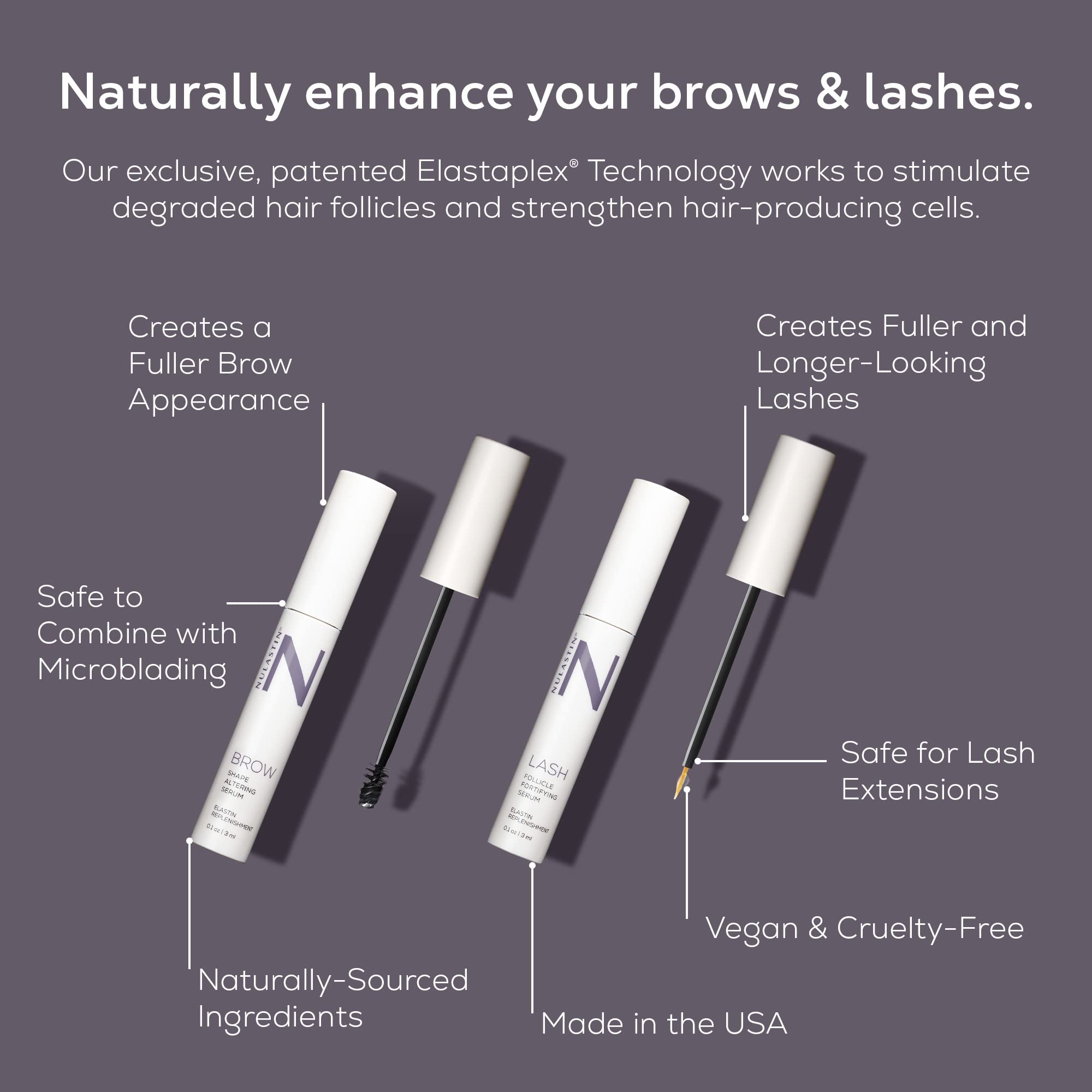 NULASTIN LASH and BROW Dual System, Eyelash & Eyebrow Boosting Serums with Elastaplex Technology, Vegan-Friendly & Cruelty-Free (2-pack, 3 ml Each)