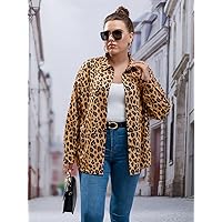 Women's Plus Size Coats Fashion Plus Leopard Print Flap Detail Double Button Coat Work Leisure Fashion Comfortable Warm (Color : Multicolor, Size : 4X-Large)