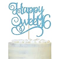 Sweet 16 Cake Topper, Blue Glitter, Birthday Decorations for Teen Girls/Boys