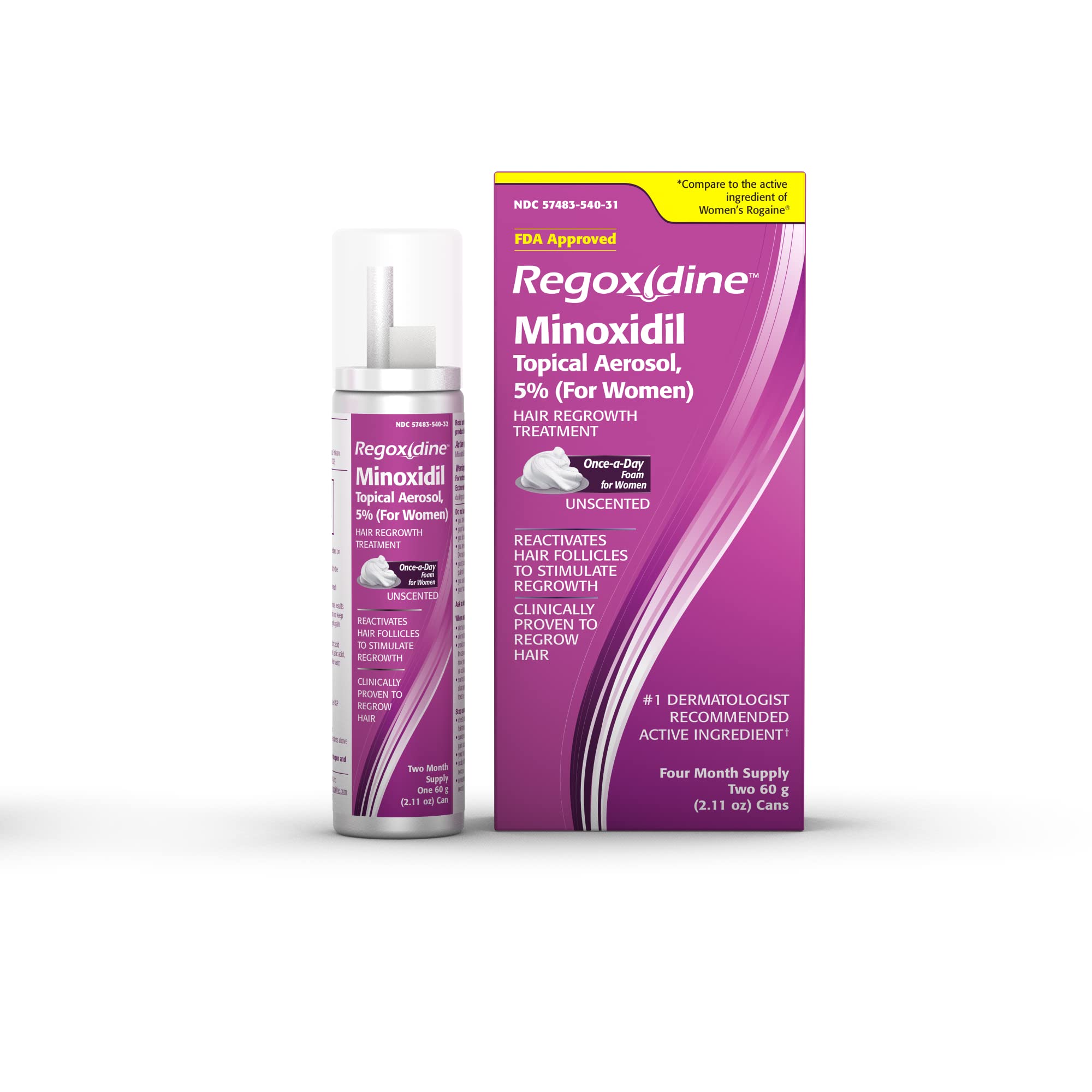 Regoxidine Women's Minoxidil Topical & Foam Helps Restore Top of Scalp Hair Loss and Support Hair Regrowth with Unscented Topical Treatment for Thinning Hair (5% Foam 4-Month Supply)