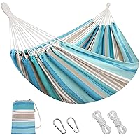 2 Persons Hammock with Tree Straps - Brazilian Double Hammock, Portable Hanging Camping Bed for Patio, Backyard, Porch, Outdoor and Indoor Use - Soft Cotton Hammock with Carrying Bag