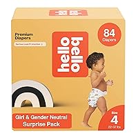 Hello Bello Premium Diapers, Size 4 (22-37 lbs) Surprise Pack for Girls - 84 Count, Hypoallergenic with Soft, Cloth-Like Feel - Assorted Girl & Gender Neutral Patterns