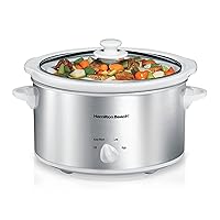 Hamilton Beach 4-Quart Slow Cooker with 3 Cooking Settings, Dishwasher-Safe Stoneware Crock & Glass Lid, Stainless Steel (33140G)