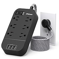 Power Strip - 10 FT Long Flat Plug Extension Cord, 6 Outlets 3 USB Ports Outlet Extender with Overload Protection, Wall Mount, Desktop Charging Station for Home, Office and Dorm Essential, Black