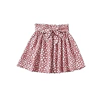OYOANGLE Girl's Ditsy Floral Print High Paperbag Waist Flared Belted Short Skirt