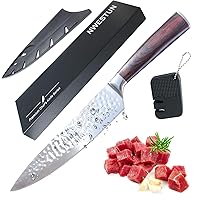 Chef Knife, Premium 8 inch hand forged knife Hand with Gift Box & Pocket Knife Sharpener High Carbon Steel Meat Cleaver Knife Multipurpose Chefs Knives for Home, Outdoor, Camping, BBQ