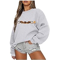Cardigans for Women Trendy 2023 Fall Halloween Oversized Sweatshirt for Women Printed Long Sleeves Sweatshirts Pullover Round Neck Cute Cloth Winter A2-Gray Large