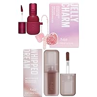 Kaja Lip & Blush Glazed Keychain Stain - Jelly Charm 01 Cherry Spritz + Multi-purpose Liquid Eyeshadow & Blush - Whipped Dream 04 Mocha Tarte, 0.17 Oz Bundle
