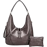 molshine 2pcs Vegan Leather Totes Handbags Set, Retro Chic Shoulder Hobo Bags, Crossbody Satchel for Women Lady Model HB025