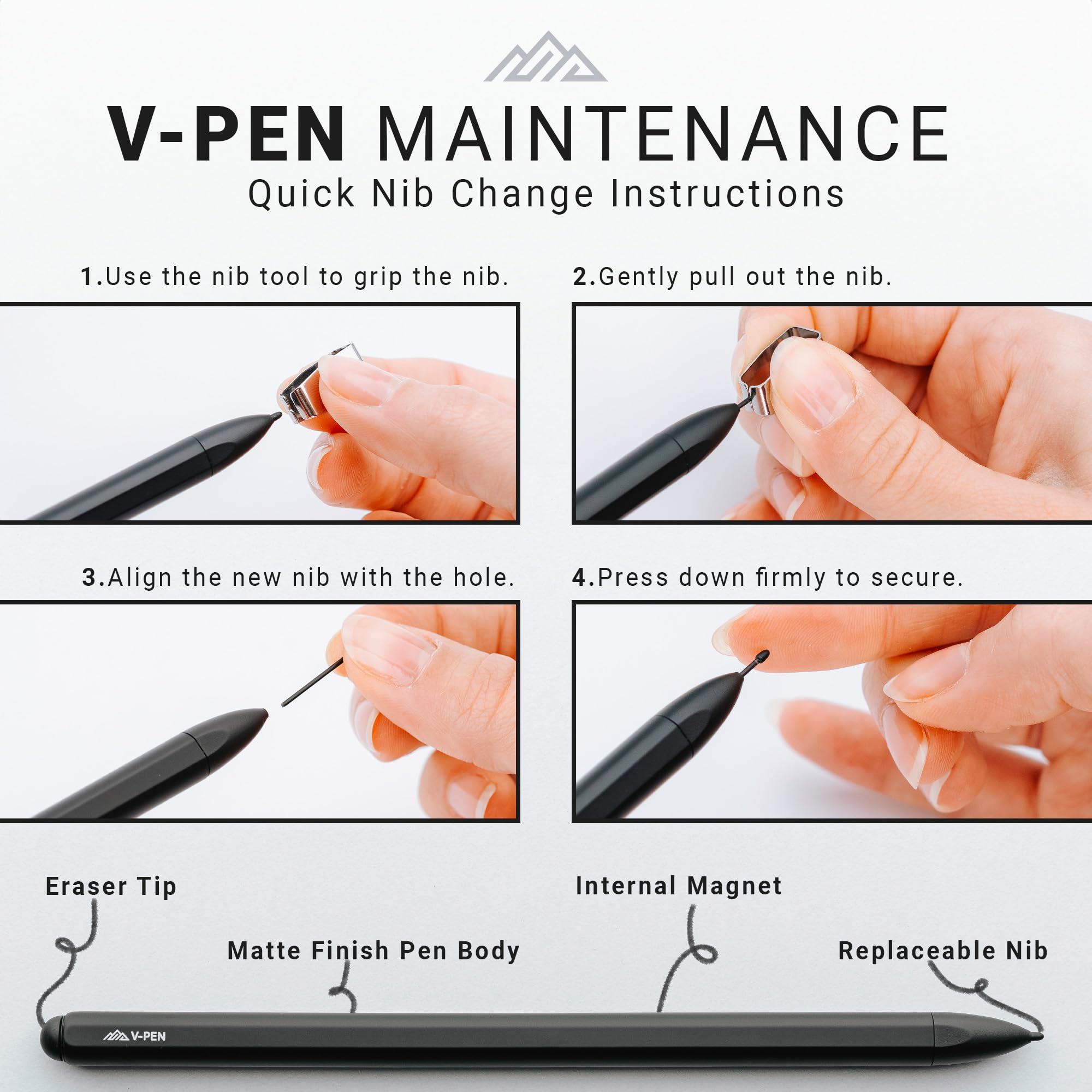 V-Pen EMR Stylus Remarkable 2 Pen Replacement with Digital Eraser + 5 Tips | 4096 Pressure Level Sensitivity & Palm Rejection | Digital Pen Marker Plus Compatible Kindle Scribe & Tablet Pen