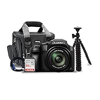 Panasonic LUMIX FZ80 4K Long Zoom Digital Camera (18.1 MP, 60X, 20-1200mm Lens, Black) Bundle with 64 GB Memory Card, Camera System Gadget Bag with Photography Gadget Bag, Tripod, and Cable (5 Items)