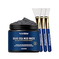 New York Biology Dead Sea Mud Mask for Face and Body with Manuka Honey with 3 pcs Face Mask Brush Applicators - Spa Quality Pore Reducer for Acne, Blackheads and Oily Skin