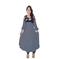Women's Long Dress Animal Print Tunic Casual Cotton Frock Suit Grey Color Plus Size