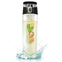 Fruit Infuser Water Bottle– BPA and EA Free Eastman Tritan Plastic Detox Bottle– Removable Infusing Rod, Easy to Clean,and Convenient to Carry Around– Leak-Proof and Secure–Flip Top Cap (Black)
