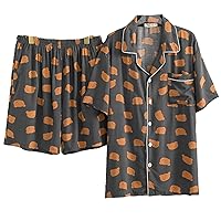 Mens Cotton Nightwear Set Short Sleeves Button-Down Pajamas Set Large Size Summer Casual Loungewear Mens Set