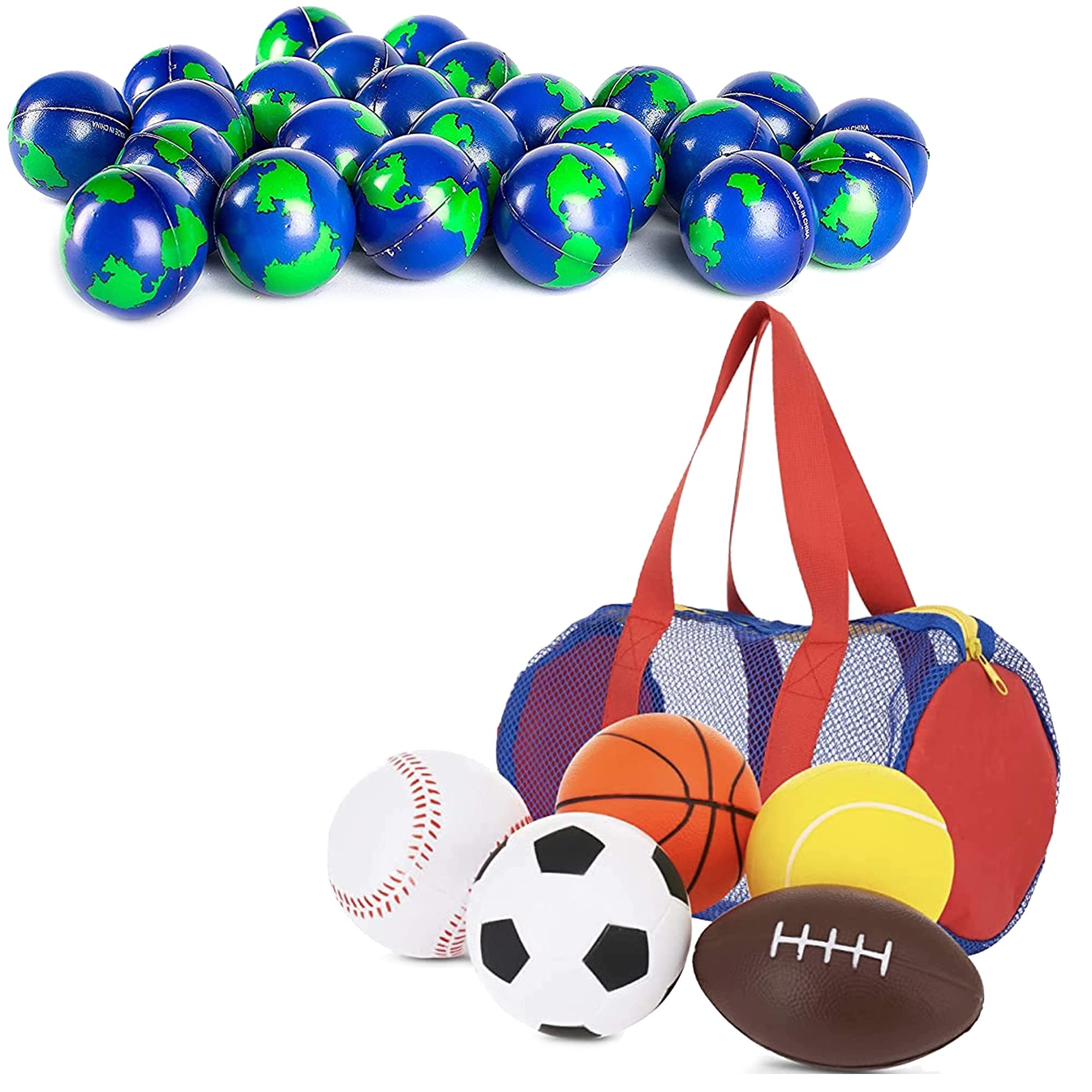 Balls for Kids, Toddler Sports Toys - Set of 5 Foam Sports Balls + Free Bag Toddlers 1-3 & Bulk Lot of 2 Dozen World 2 